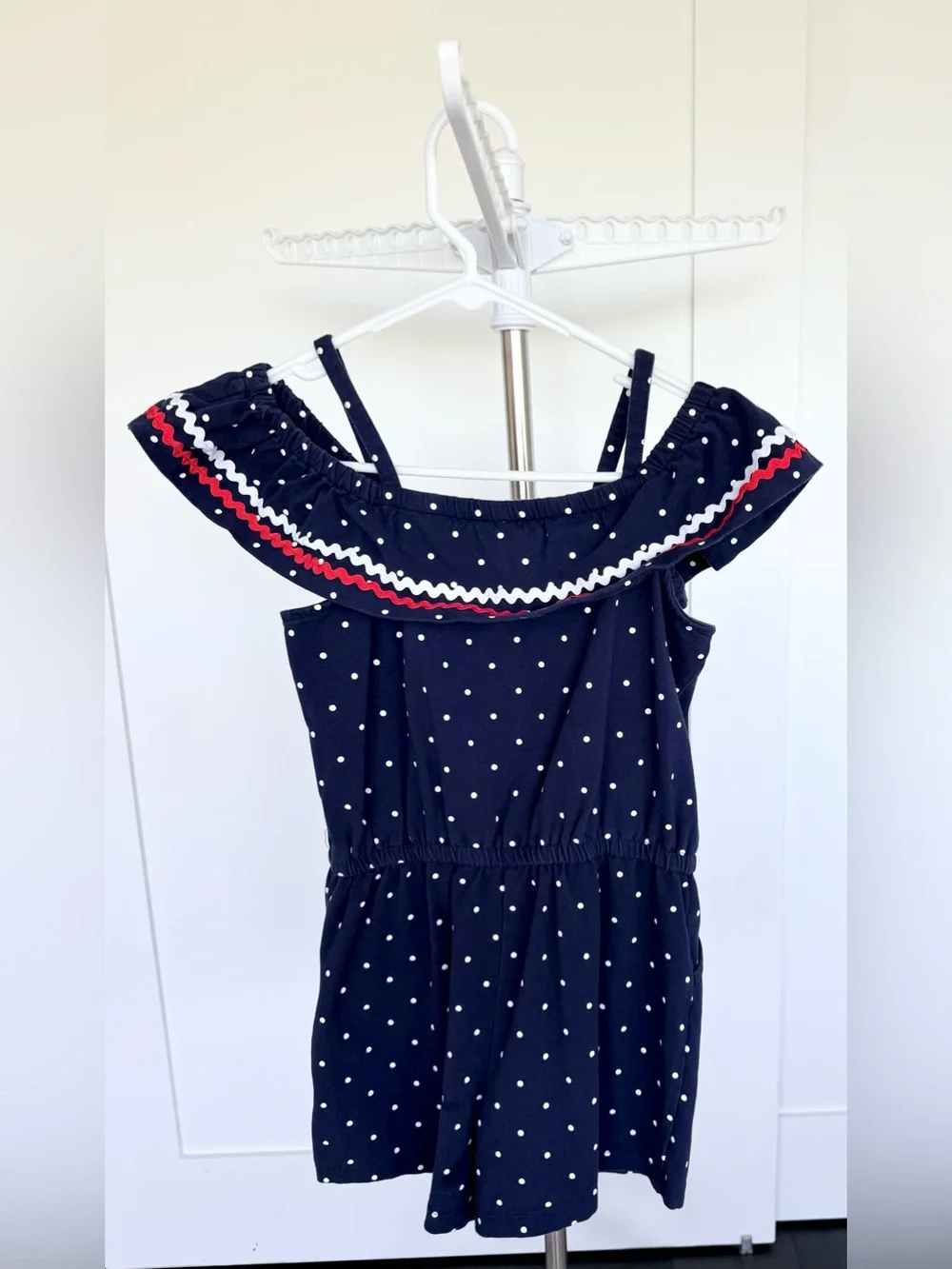 Janie and Jack Girls Navy Polka Dot Romper